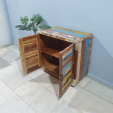Handmade Indian Furniture Solid Hard Wood Carved 2 Doors Cabinet Multicolor 80x40x73Cm